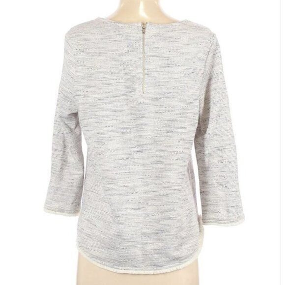 Anthropologie W5 Heather Gray Zip Back 3/4 Sleeve Pullover Fringe Sweatshirt Sm - Picture 2 of 10